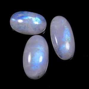 Rainbow Cabochon Oval Shape Natural Flashy White Moonstone 3 Pcs