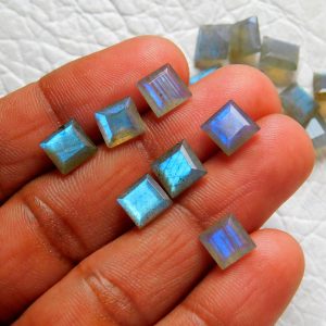 Faceted 7 MM Square Shape Blue Fire Labradorite Loose Gemstone Per Stone