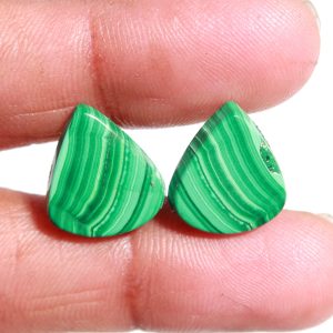 15x13 MM Pear Shape Malachite Flat Back Loose Cabochon Gemstone Pair