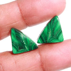 17x12 MM Trillion Shape Malachite Flat Back Cabochon Gemstone Pair