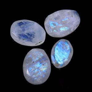 Natural Rainbow Flashy Moonstone Rose Cut Gemstone Lot 5 pcs