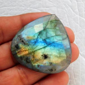 40 mm Heart Shape Labradorite Checker Cut Multi Fire Flat Back 76 Ct